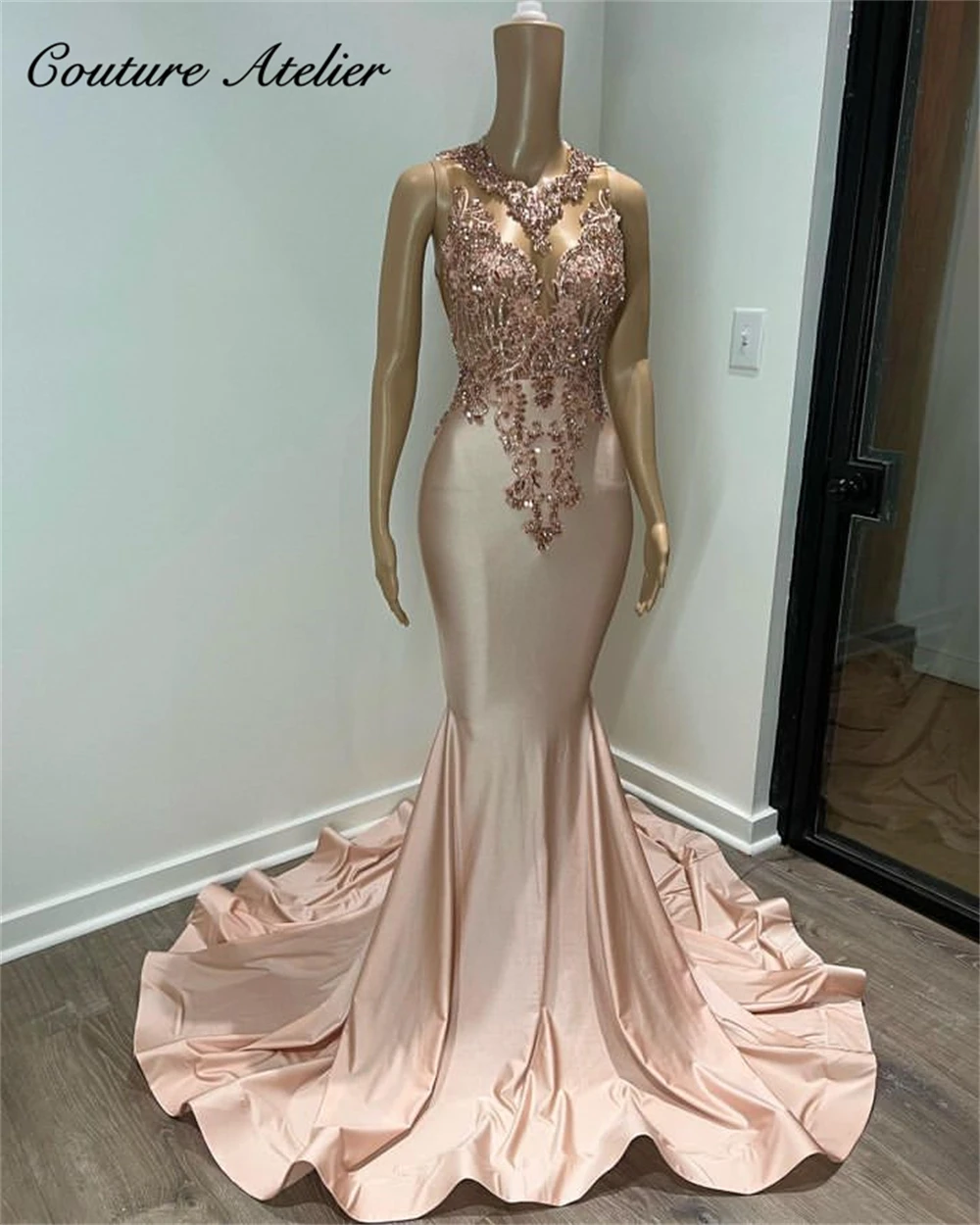 Luxury Shinning Beaded Prom Dresses Mermaid Birthday Dress For Black Girls Luxury 2024 O Neck Satin Formal Occasion Dresses vest