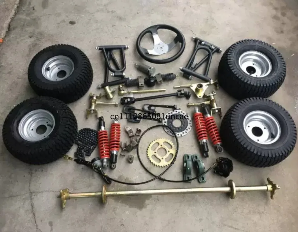 DIY Off-Road Four Wheel Go Kart Parts Front Steering Rear Axle Assembly Front & Rear Disc Brake Kit