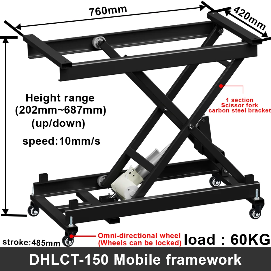 Mobile lifting platform scissor frame 60kg Load Motor Drive Omni-directional wheel The wheels can be locked