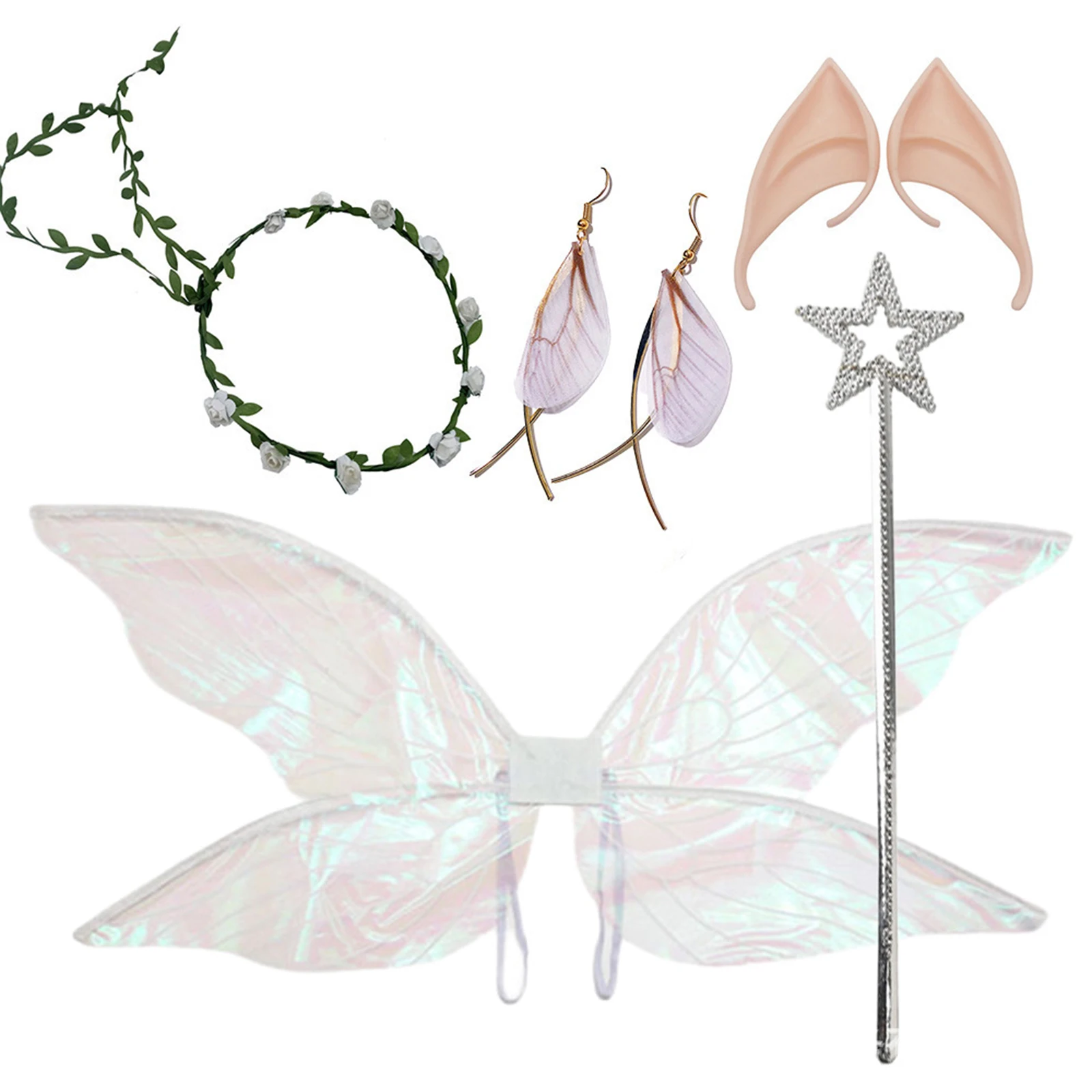 Butterfly Wings Fairy Elf Ear Women's Girls Princess Halloween Cosplay Elf Wings Fantasy Butterfly Wing Cosplay Accessory Set