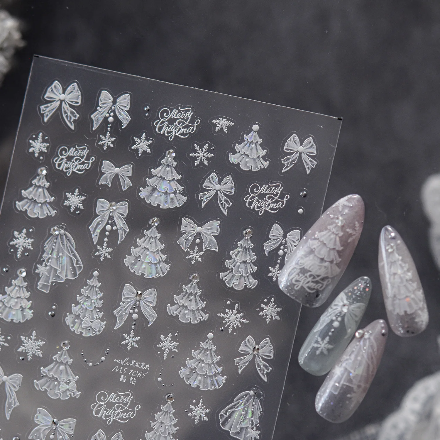 3D Translucent Lace Christmas Tree Bowknot Snowflake Nail Stickers High Quality Winter Atmosphere Design Art Decoration MS-1065