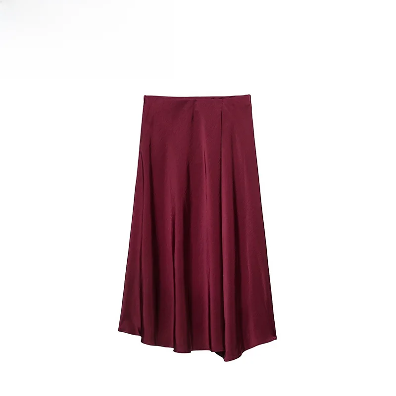 Fashionable Silk Satin Double-Breasted Midi Skirt Women's Premium Quality Autumn New Style A-Line Skirt Standard Fit Casual Wear