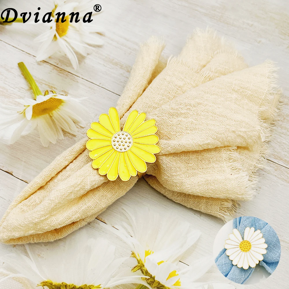 8Pcs Daisy Floral Napkin Rings Yellow Flower Shaped Napkin Holder for Daisy Themed Birthday Party Baby Shower Fall Wedding Decor