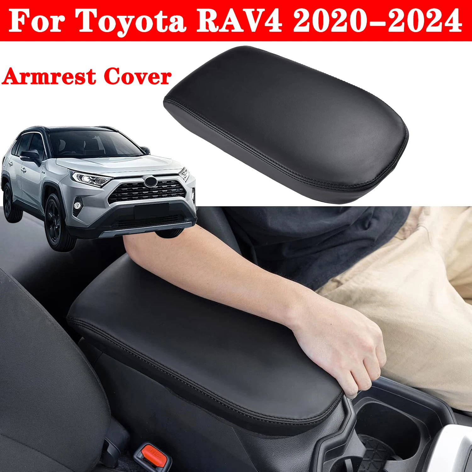 

For Toyota RAV4 2024 2023 2022 2021 2020 2019 Center Console Armrest Cover, Prime PU Leather Arm Rest Box Lid Console Cover