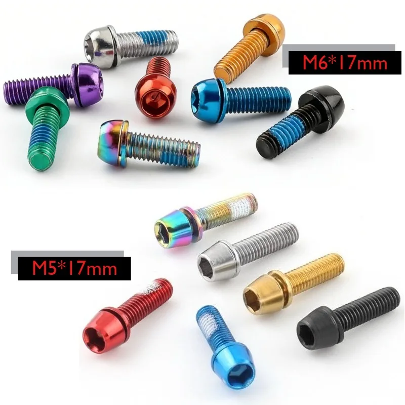 

M5 M6 Stainless Steel Bolt Handlebar Stem Screw Disc Brake Caliper Locking Fastener with Washer for MTB Road Bike 6 Pieces Set