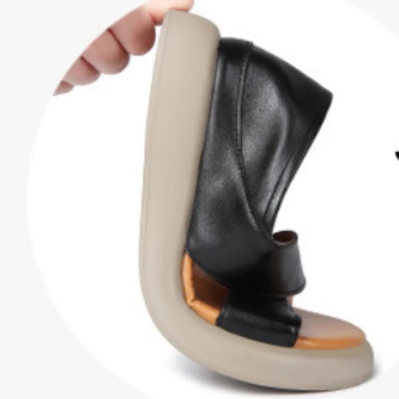 ZXRYXGS Soft Cowhide Comfortable Travel Sandals Leisure Shoes Plus Size 2026 Open Toe Shoes Women Genuine Leather Sandals Flats