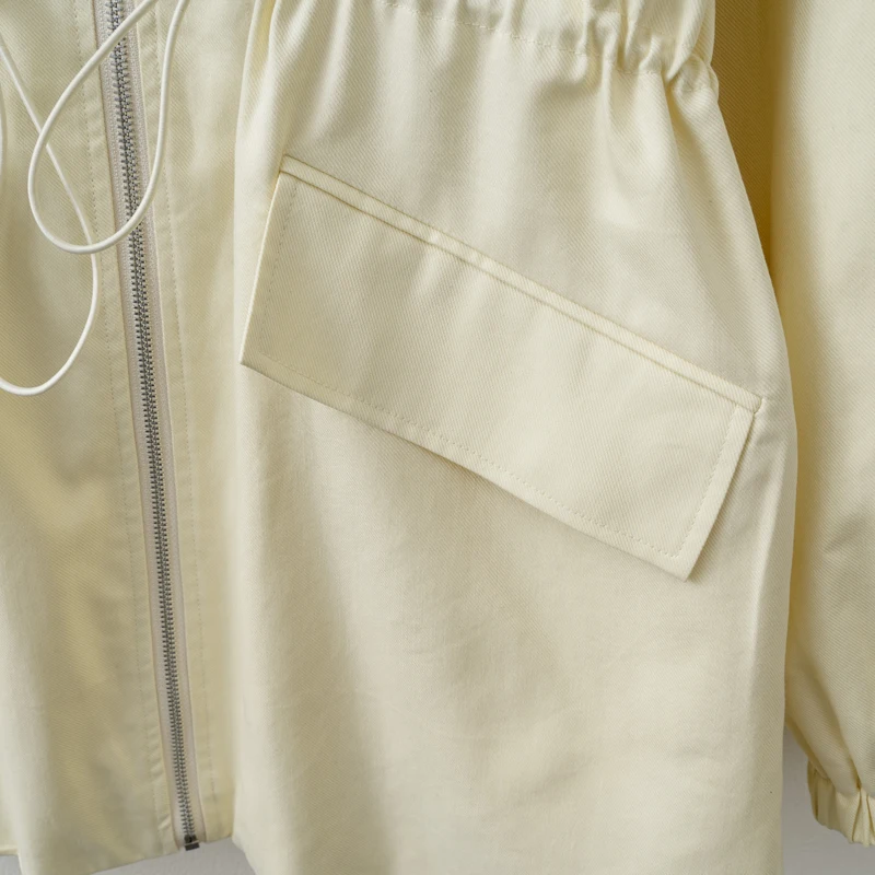 Veste jaune crème pour femmes, manches longues, taille élastique réglable, manteau décontracté, nouvelle dame, vêtements d'extérieur de banlieue, automne hiver 2025