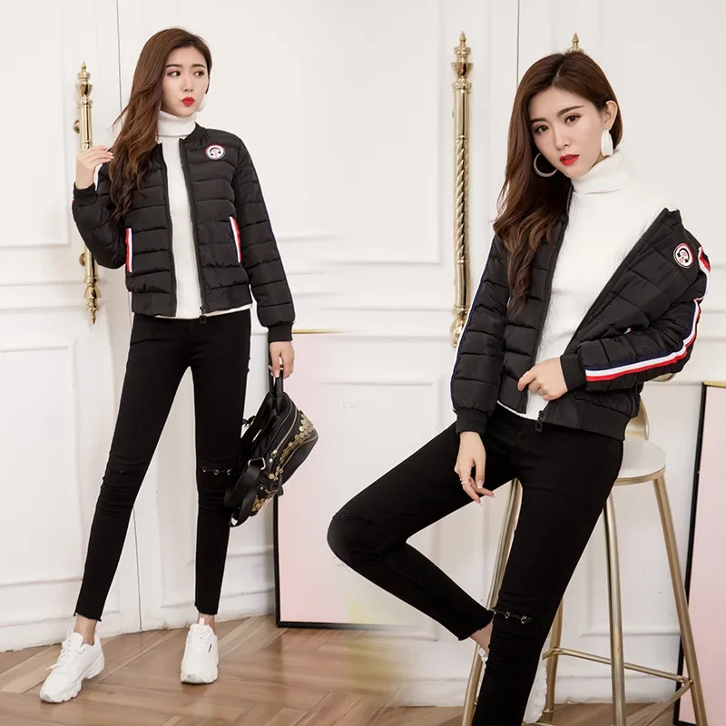 Parkas matelassés pour femmes, manteaux de trajet coréens, manteau bouffant d'hiver, mode col montant, manches longues, fermetures éclair, vêtements noirs pour femmes