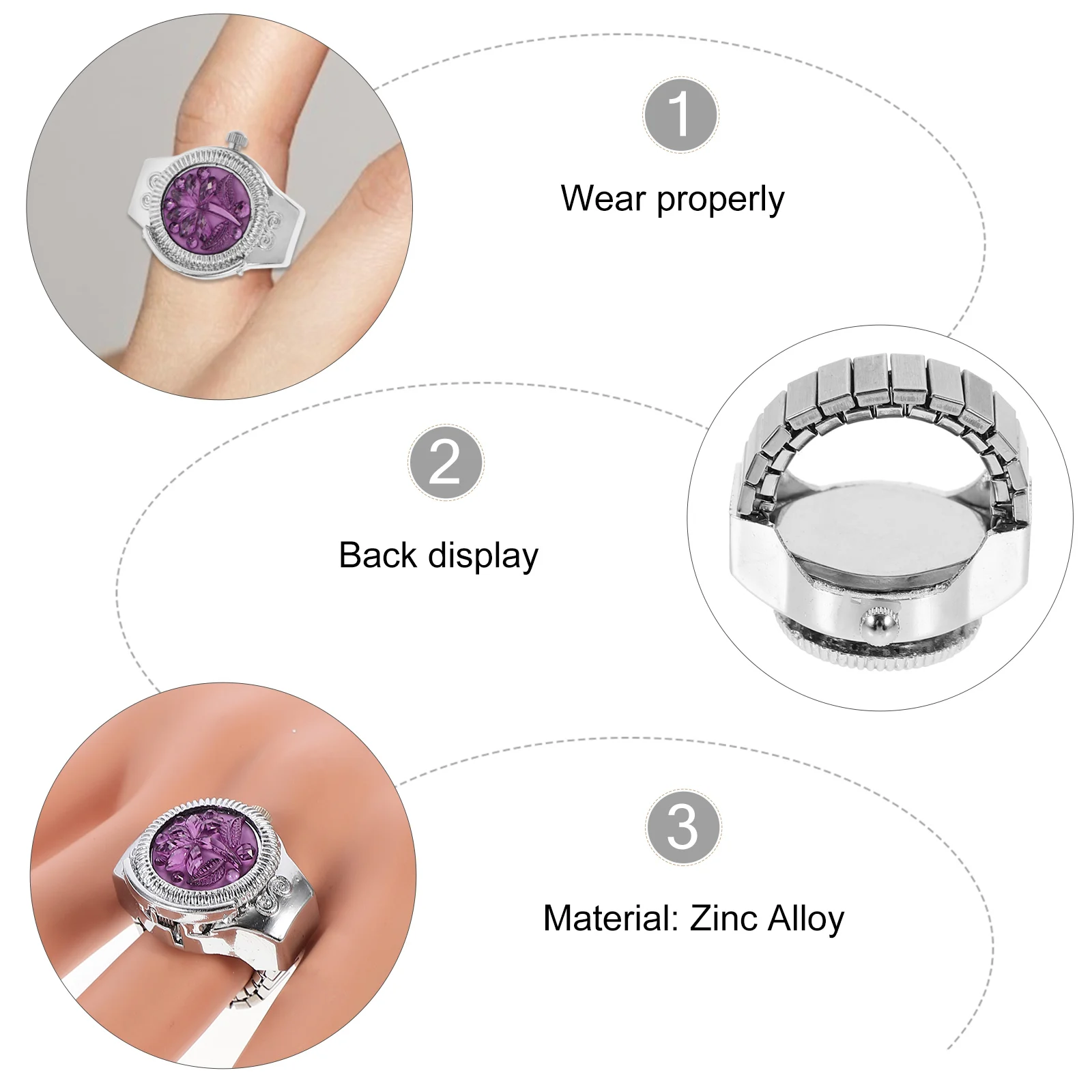 

Finger Quartz Watch Women Watches Creative Decorative Ring Black Rhinestone Women's Square Fashionable Lady for