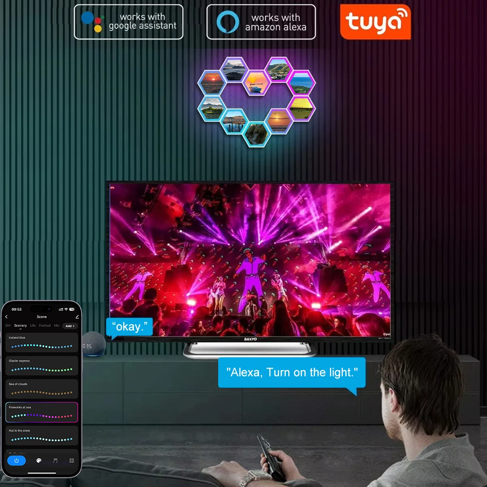 RGBIC Quantum Lamp LED Wall Background Light with Music Rhythm Night Lighting DIY Shape Splicing APP Control Atmosphere Lighting