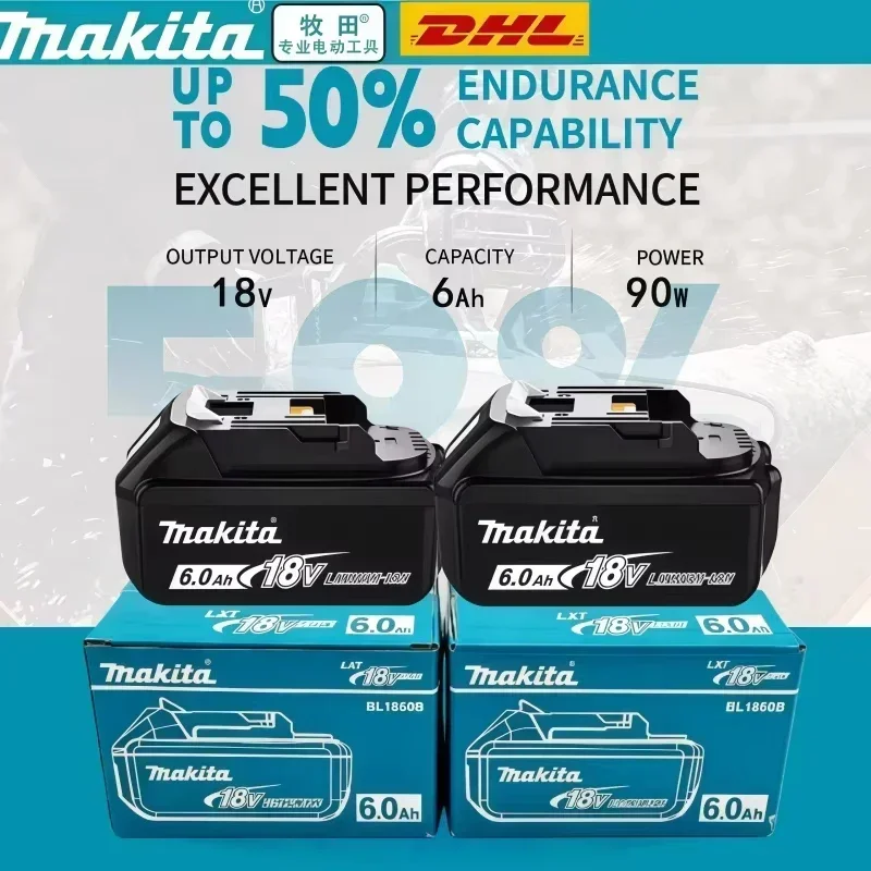 Batterie 100% originale Makita 18V 6,0Ah, pour outils électriques Makita BL1830, BL1830B, BL1840, BL1840B, BL1850 BL1860B