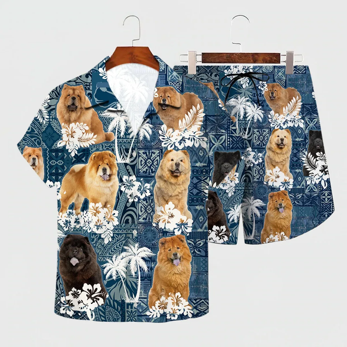 

Shirt Summer Chow Chow Hawaiian Set 3D Printed Hawaii Shirt + Beach Shorts Men For Women Funny Dog Clothes