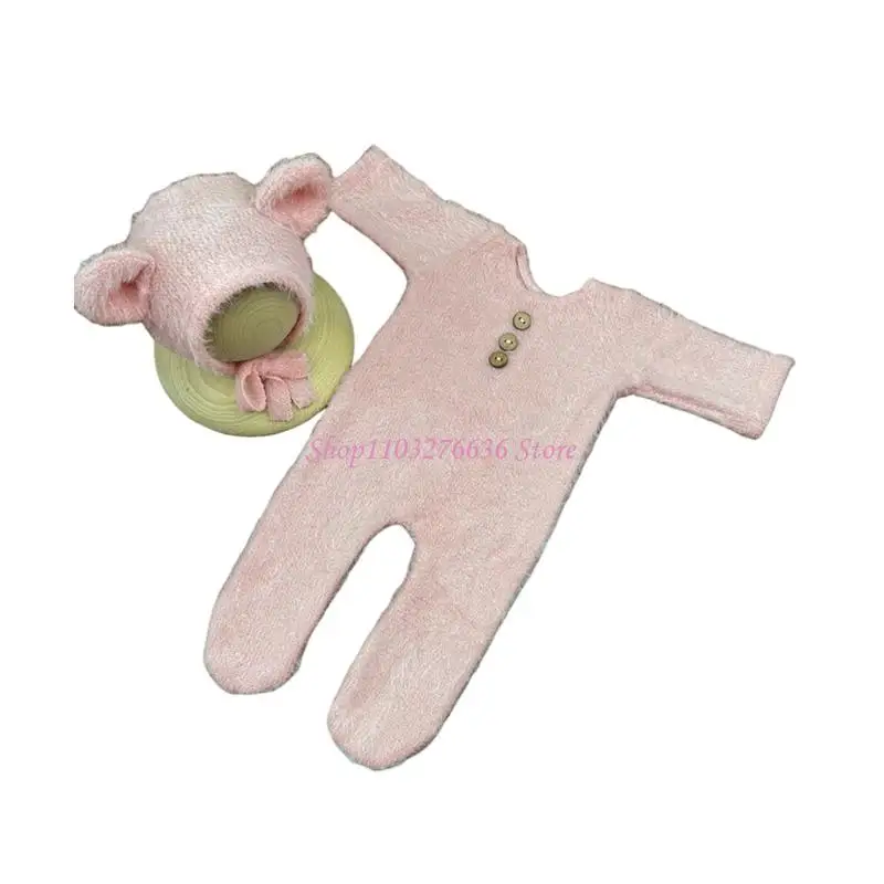 R6FD Baby Photography Props Newborns Boy Girl Photo Clothes Costume Bear Theme Romper & Hat Clothing Outfit for Infant