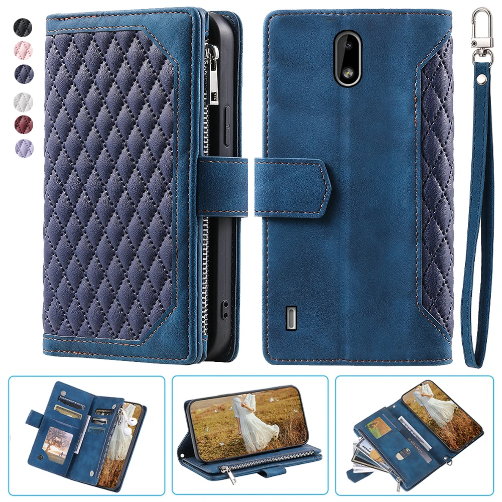 

For Nokia 3.1A Fashion Small Fragrance Zipper Wallet Leather Case Flip Cover Multi Card Slots Cover Folio with Wrist Strap