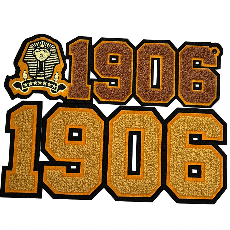 Chenille Old Gold Greek Number 1906 Alpha Phi Alpha Fraternity Towel Embroidery Hot Press Iron Patch for Man\'s Jackets Hoodies