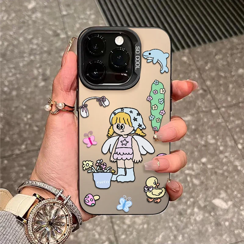 

Cute Wings Girl Pattern Phone Case For iPhone 16 15 14 13 12 11 Pro Max XS X XR 7 8 Plus For iPhone 13 Laser Hard PC Matte Cover