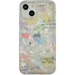 Korean Cartoon Dog Drawing Laser Shell Pattern Cute Case for iPhone 16 15 14 13 Pro Max Back Phone Cover for 12 11 Pro Max Capa