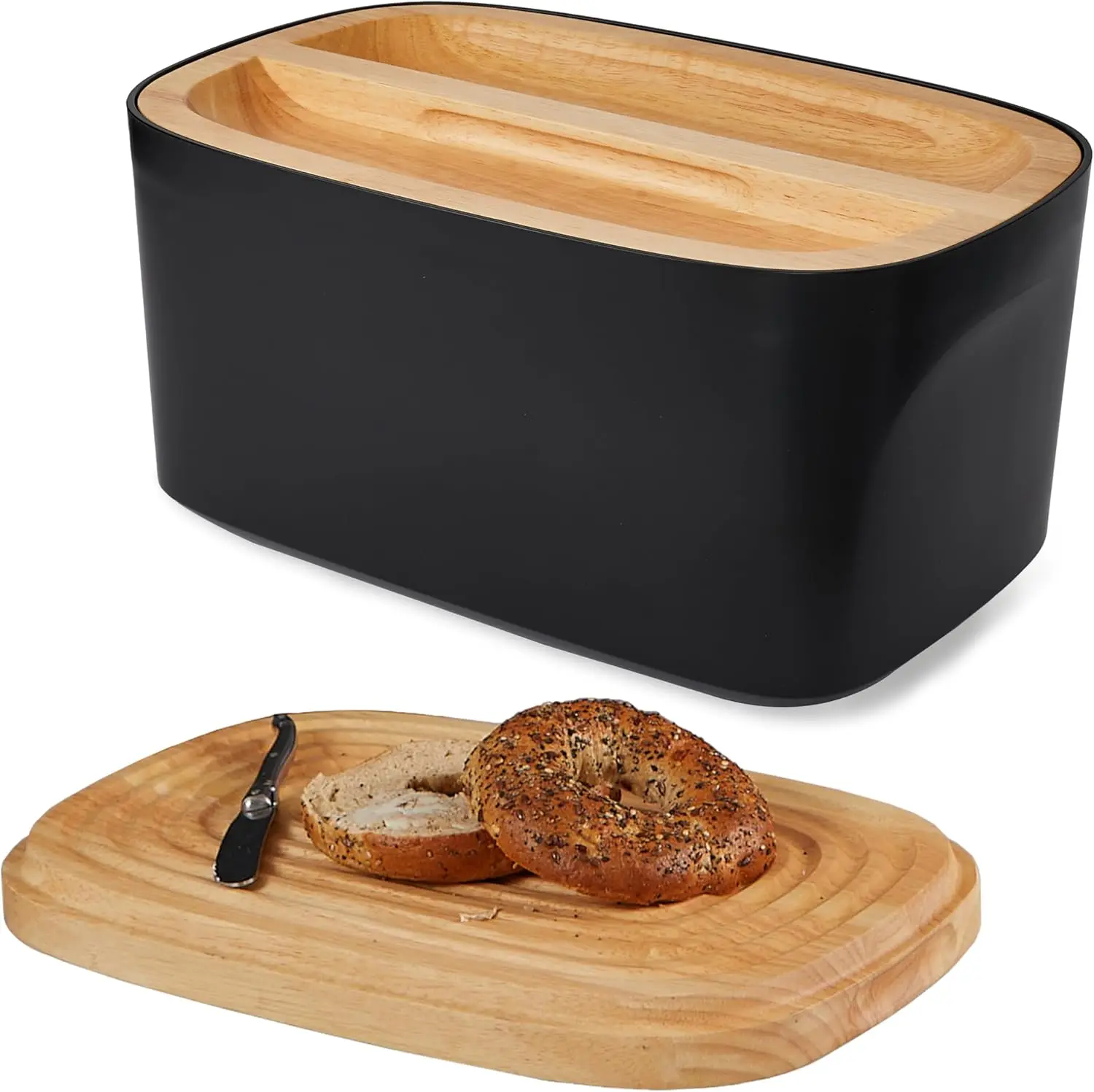 

Large Bread Box with Cutting Board Lid, Keeps Bread Fresh, Eco-Friendly Material, Black