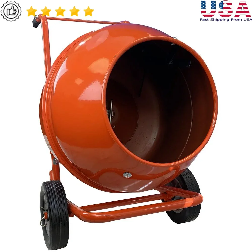 5 Cu Ft Electric Concrete Mixer Portable Wheel Barrow 0.5 HP Rollaway Design Batch Output 275 lbs