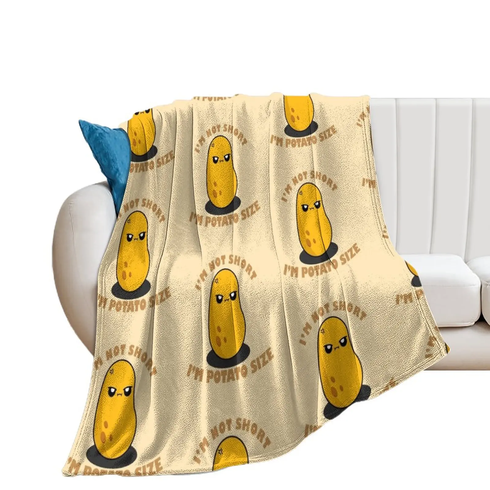 

Cute Cartoon Potato || I'm Not Short, I'm Potato Size || Kawai Throw Blanket blankets ands Soft Plush Plaid Blankets