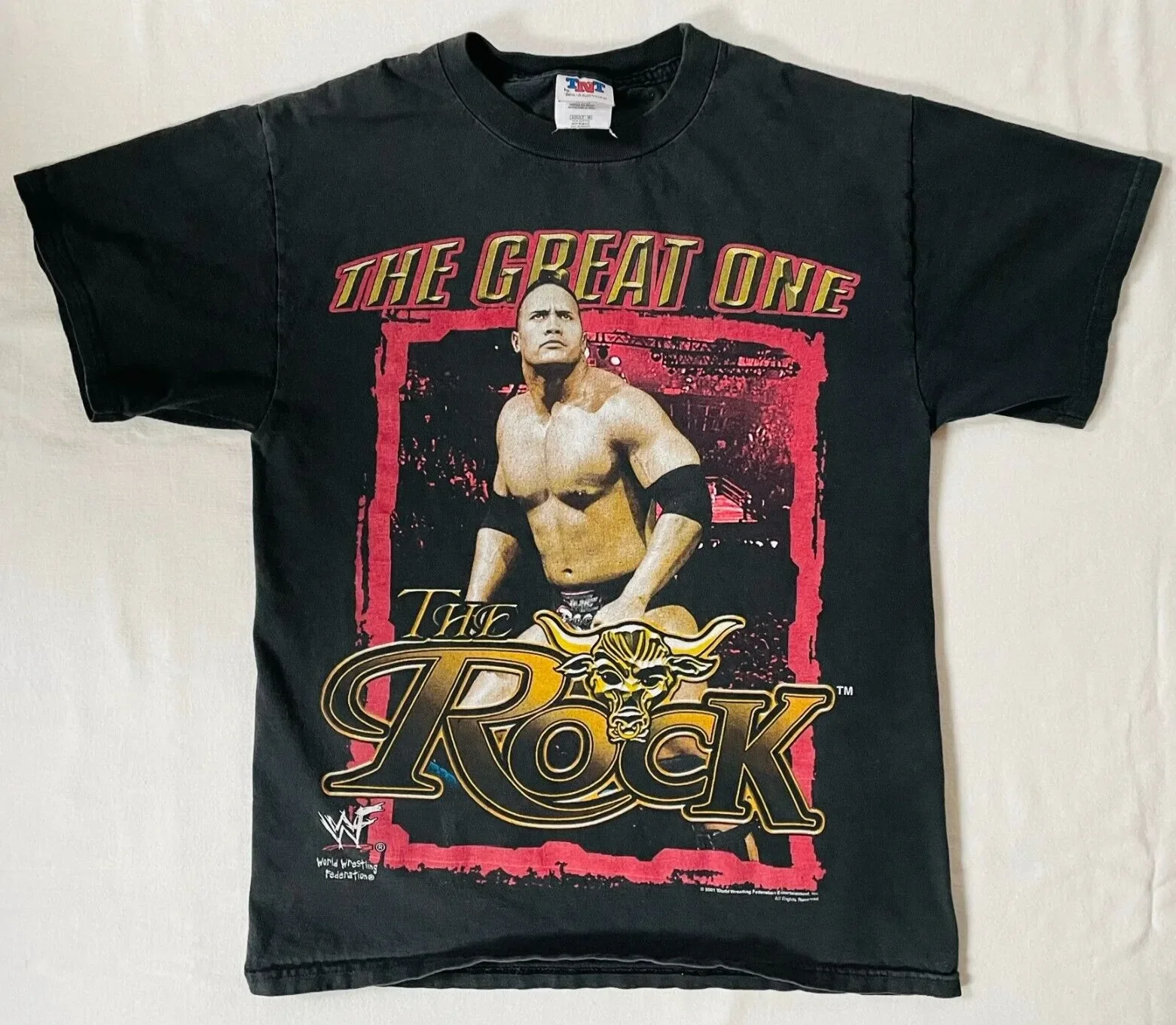 Wrestling The Rock Dwayne Johnson camiseta, preto, médio grande um mangas longas ou curtas, 2001