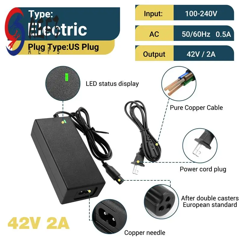 

AEF3-42V 2A Electric Drive Wheel Self Balancing Scooter Hover Board Power Battery Charger Electric Charging(Us Plug)