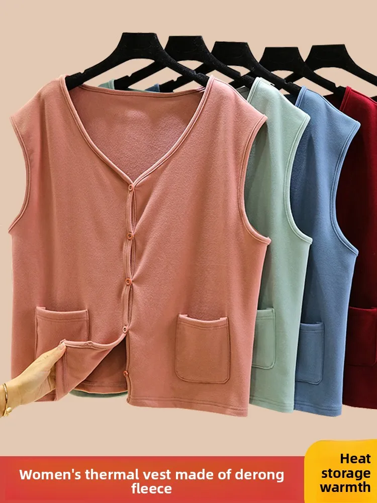 

Thiened Fce Warm Vest Women's Autumn Winter V-ne Slim Fit Button down Dervo Sle plus Size Mommy Clothes
