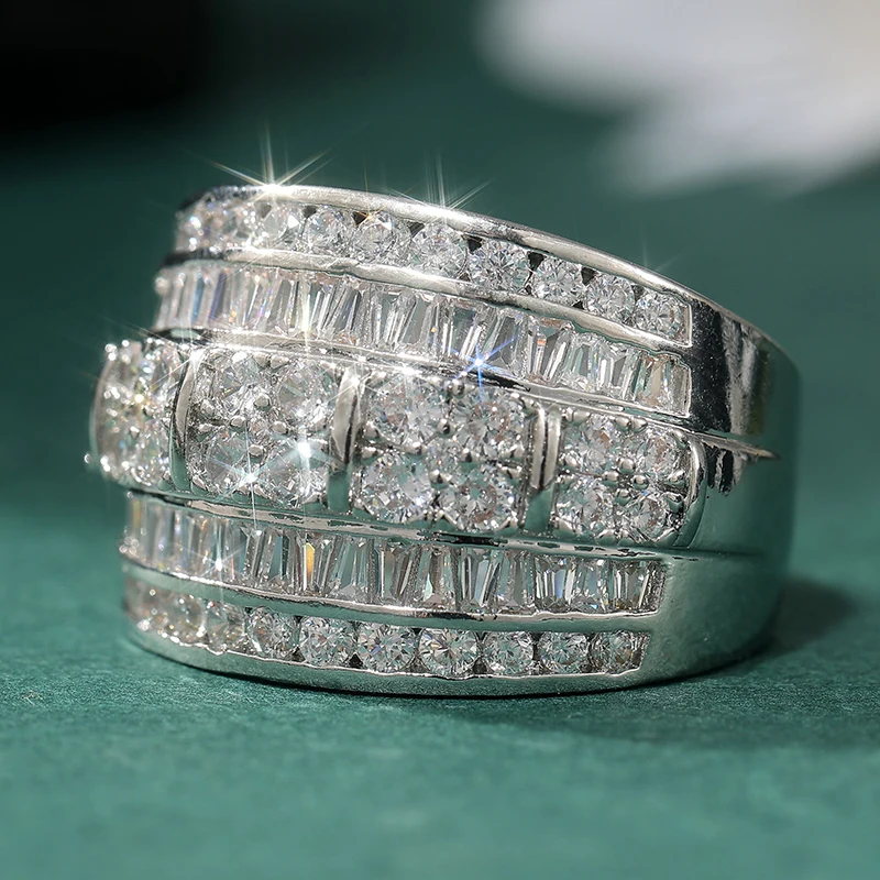 Elegante eeuwige damesring met fonkelende zirkonia - luxe breed gezichtsontwerp voor bruiloft, dagelijkse gelegenheden