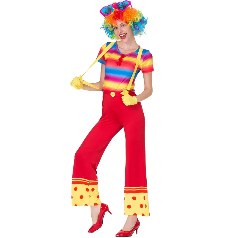 Sexy Funny Clown Costume for Women Holiday Clown Cosplay Fancy Party Dress Up Halloween Role Play Funny Outfits with Wig