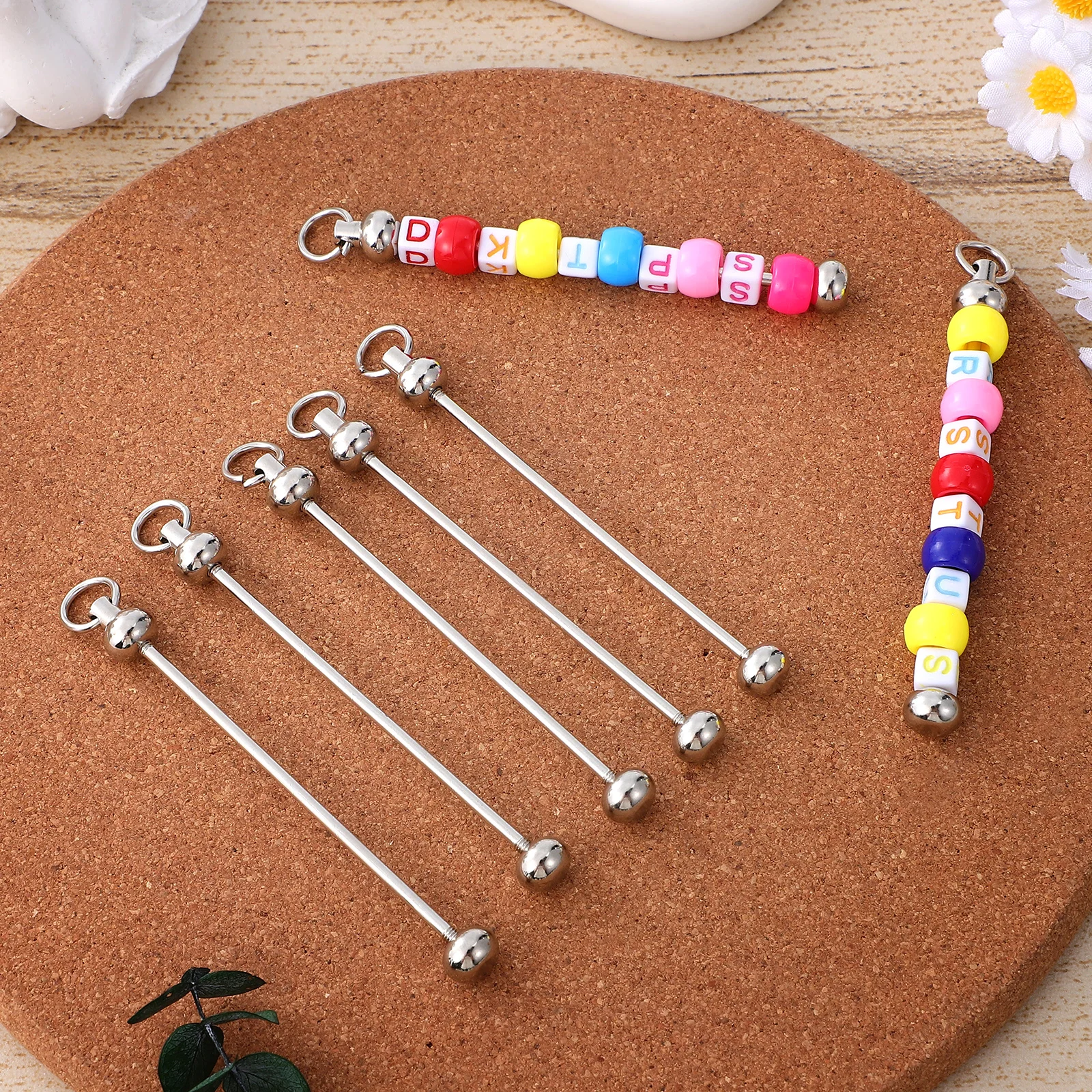 

10 Pcs Keychain Bars Silver Metal Beadable Compact Diy Supplies Backpack Pendant Bag Ornament Jewelry Accessories