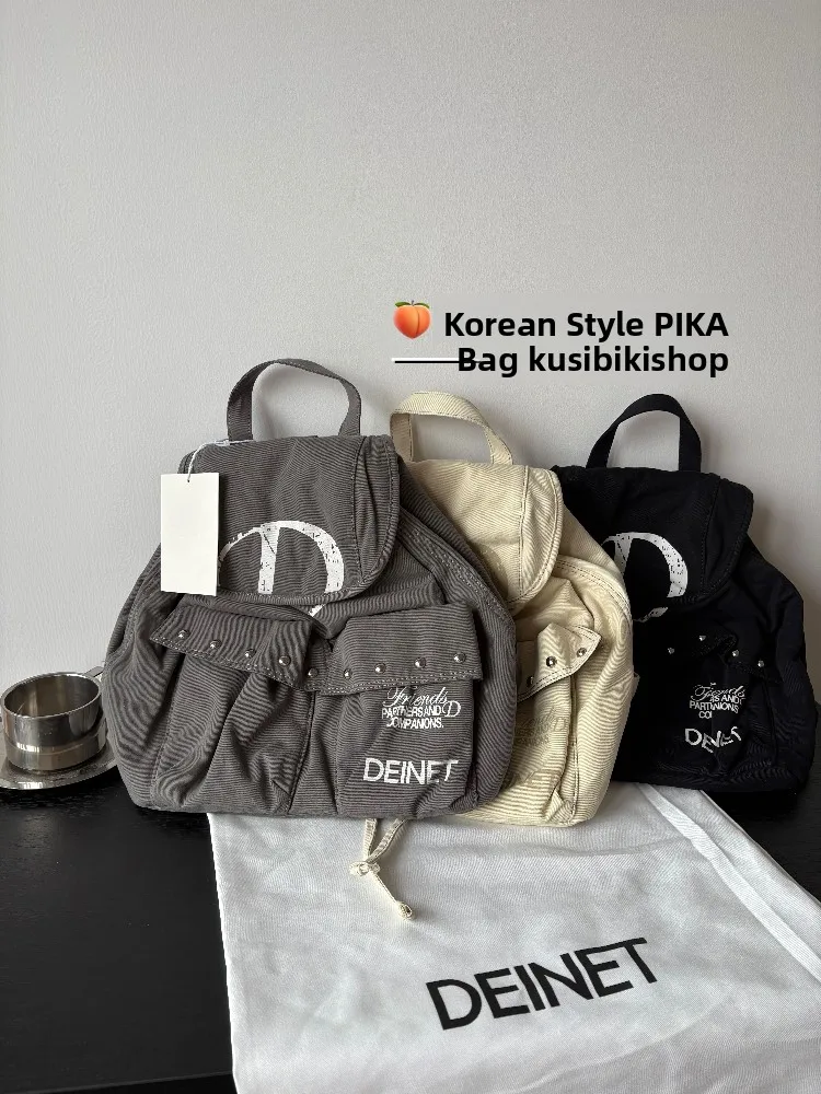 

2025 New Deinet Rivet Canvas Double oulder Bag Women Large Capaci Casual Commuting Retro Vintage Versatile Bapa