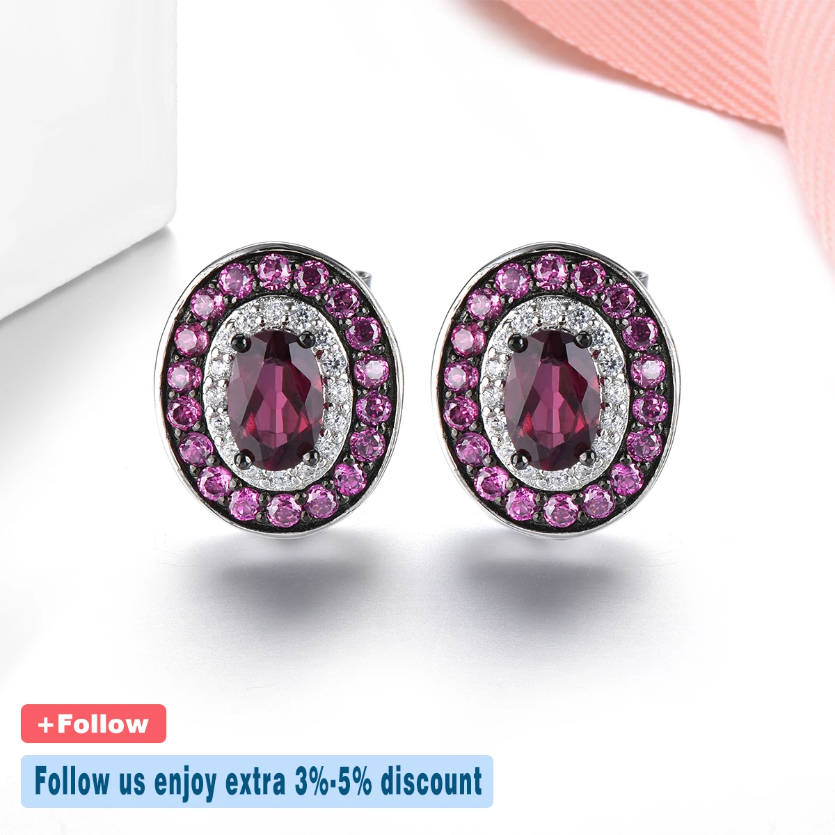 Natural Rhodolite Garnet Sterling Silver Stud Earring 1.8 Carats Genuine Gemstone Romantic Classic Fine Jewelry S925 Gifts - Image 3