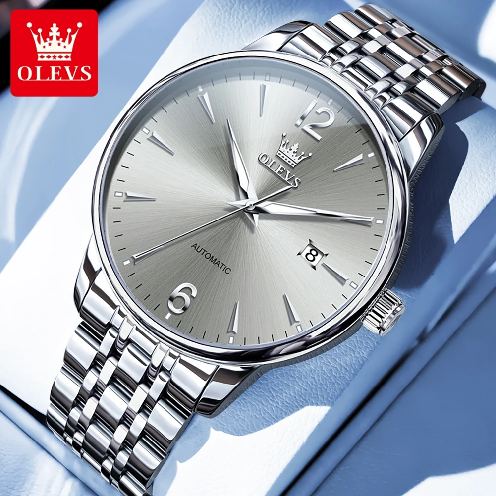 OLEVS العلامة التجارية الجديدة أزياء بسيطة الميكانيكية ساعة رجالي التقويم عرض الفولاذ المقاوم للصدأ للماء مضيئة الفاخرة الرجال ساعة اليد #3