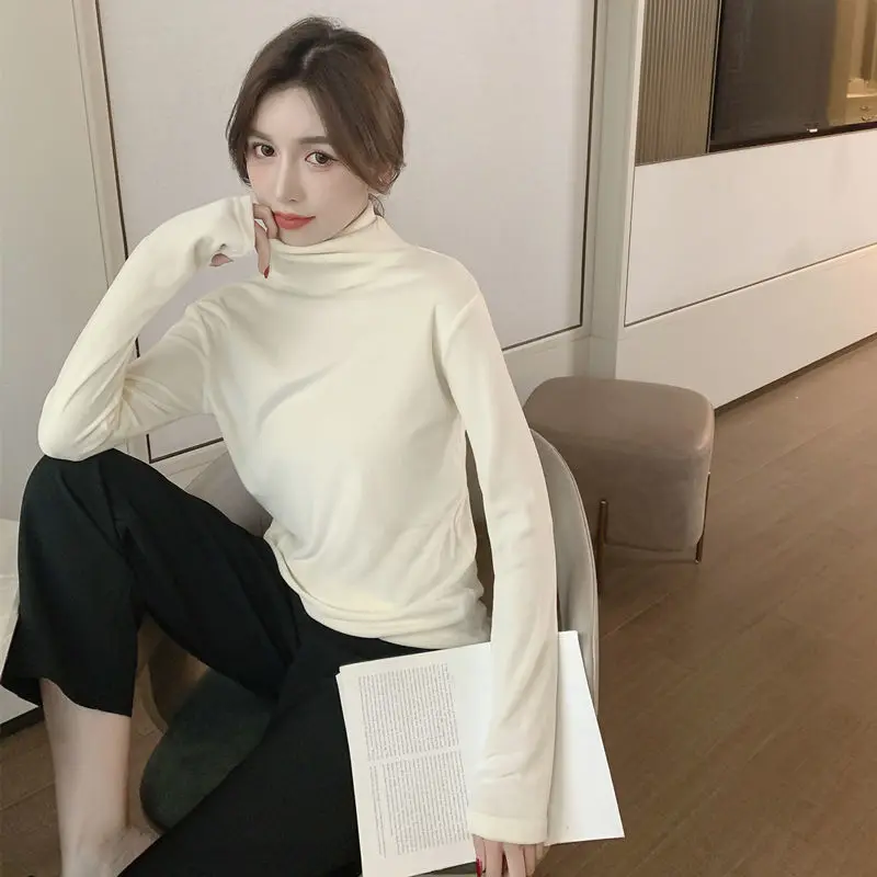 Slim Women's T Shirts 2024 Turtleneck Female Tops Clothes Off White Beautiful CausalTshirts  Y 2k Harajuku Alt New in Trend Tees