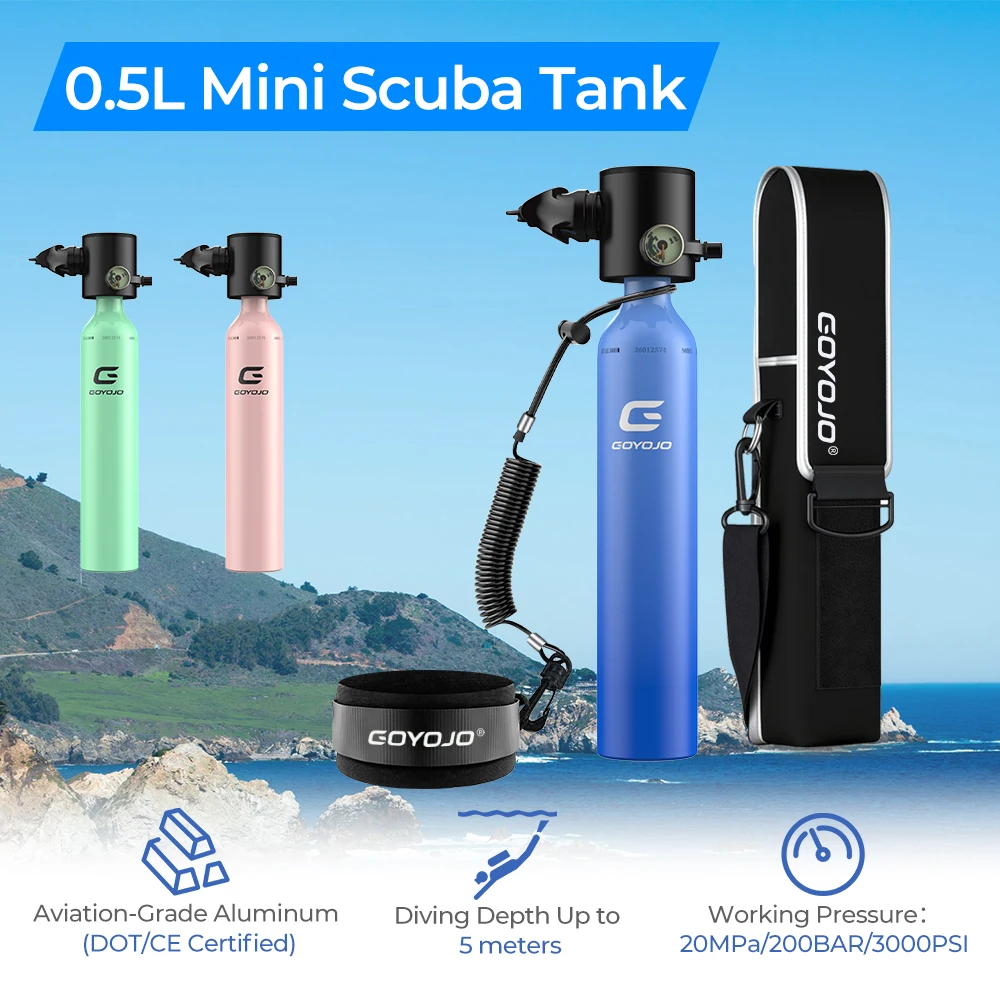 GOYOJO Mini Scuba Diving Tank  5-10 Minutes Dive Bottle 0.5L Oxygen Scuba Dive Cylinder for Scuba Diving Snorkeling