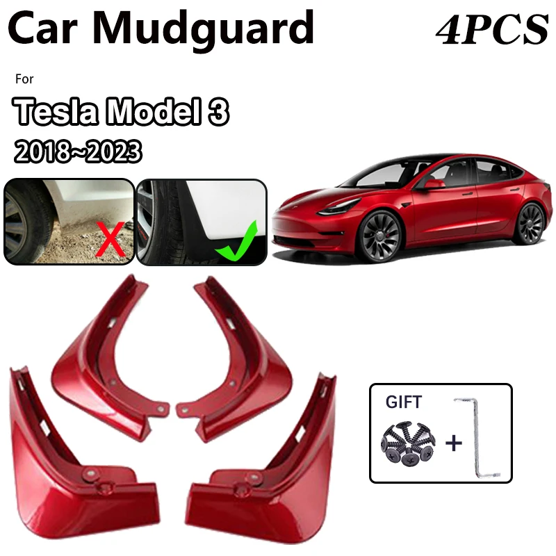 

Крыло с краской для выпечки автомобиля для Tesla Model 3 2018 ~ 2023 Передние и задние брызговики 4x Брызговики Защитные брызговики Аксессуары для брызговиков