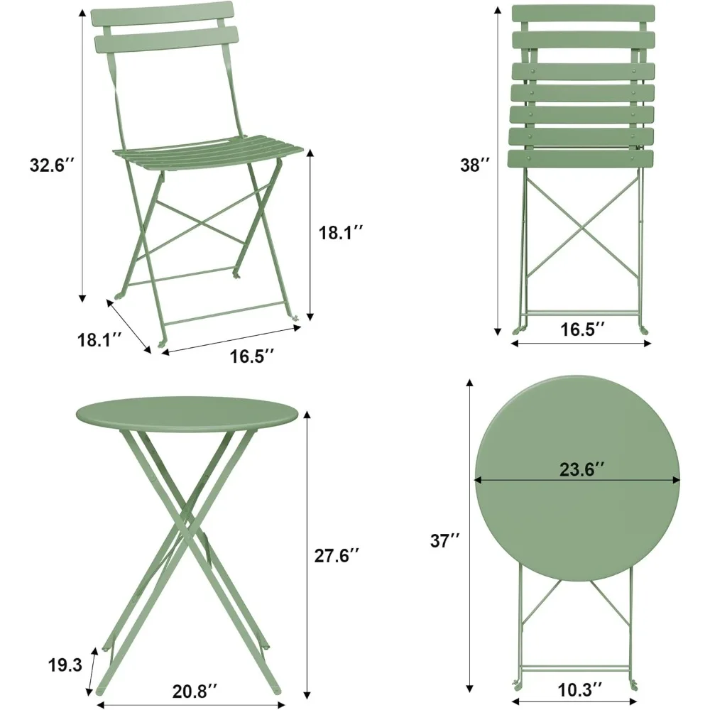 Juego de Mesa Bistro Plegable y 2 Sillas, 3 Piezas, Muebles de Patio para Interiores y Exteriores, para Jardín, Balcón, Patio, Verde, Envío en EE. UU.