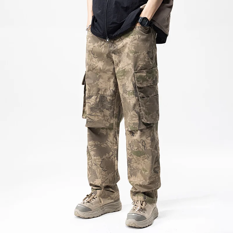 Desert Camouflage Overalls Men's 2024 New Loose Straight Fashion Men's High-End Street Korean Style Versatile Casual Pants