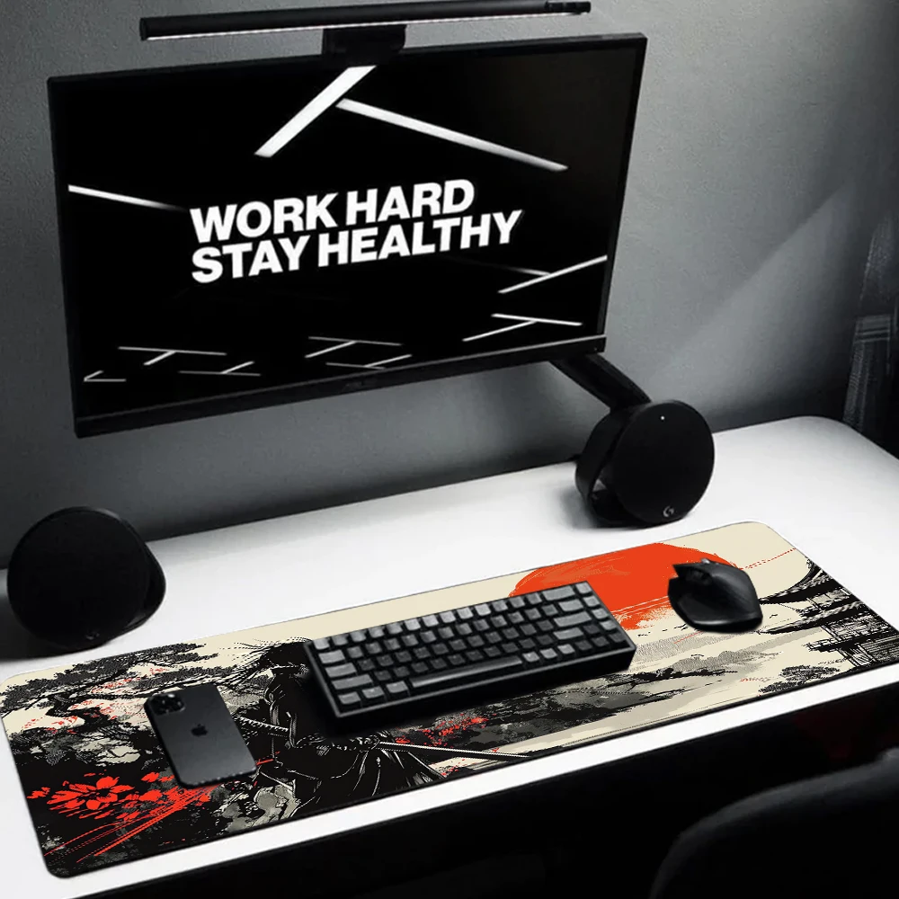 japan Samurai Mouse Pad Black Gamer Mousepad Setup Gaming Accessories Deskpad Giant Mat 1200mm Custom Mause Pad Desk Decoratıon