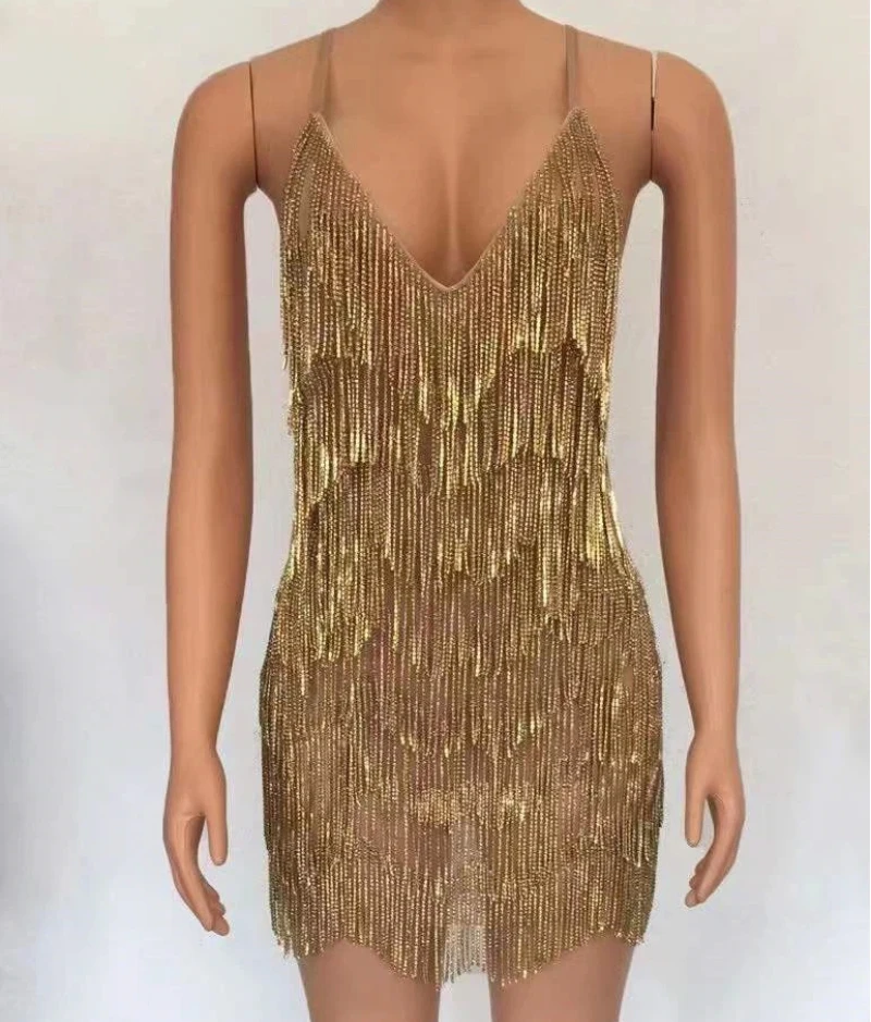 Female Latin Dance Performance Costume, Sexy Tassel Packaging, Big Diamond Tight Show Host, Singer Performance Costume