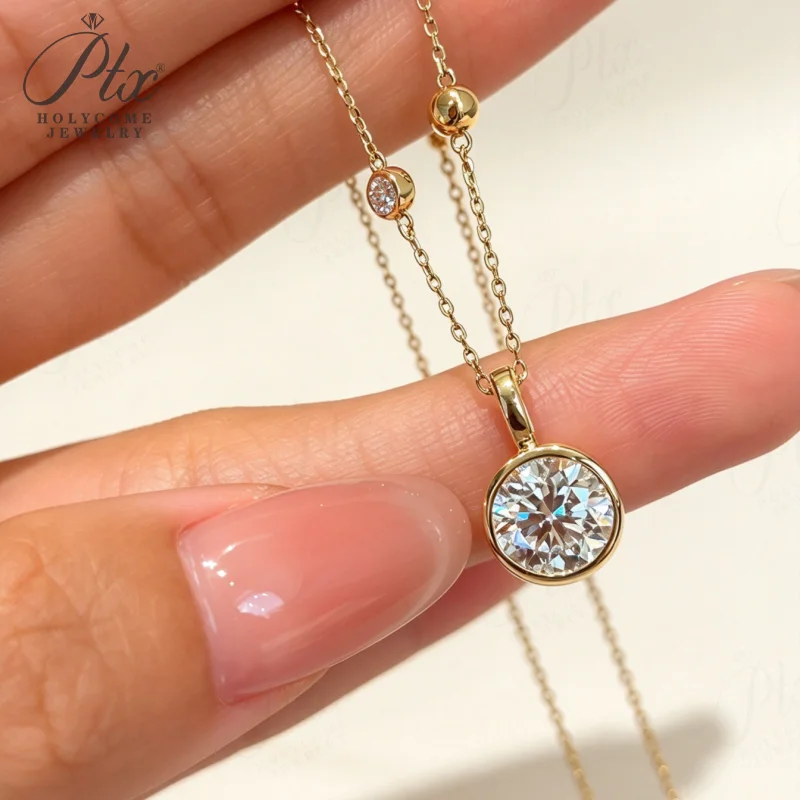 Halskette mit Labor-Diamant-Anhänger, 2 Karat, DEF, VS, runder Schliff, echtes 18K Gold, für Hochzeit, Party, einfache Kette, Charms, Holycome Schmuck – Detail 17