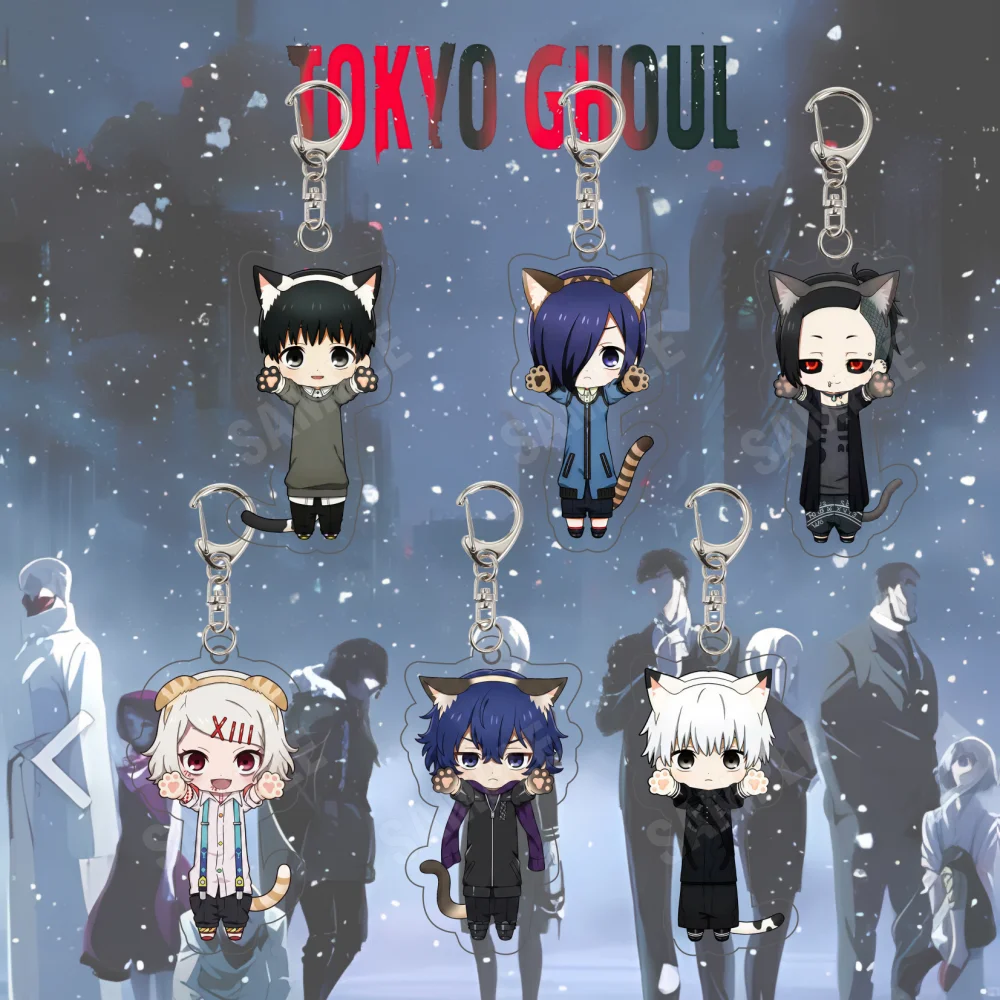 Tokyo Ghoul 6CM Cat Ear Chibi Acrylic Keychain with Kaneki Ken And Touka Design Anime Fans Bag Pendant Gift