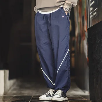 Maden-pantalones de chándal holgados de Color contrastante para hombre, pantalón informal, ligero, con cordón, diseño de cintura elástica, pantalones de talla grande