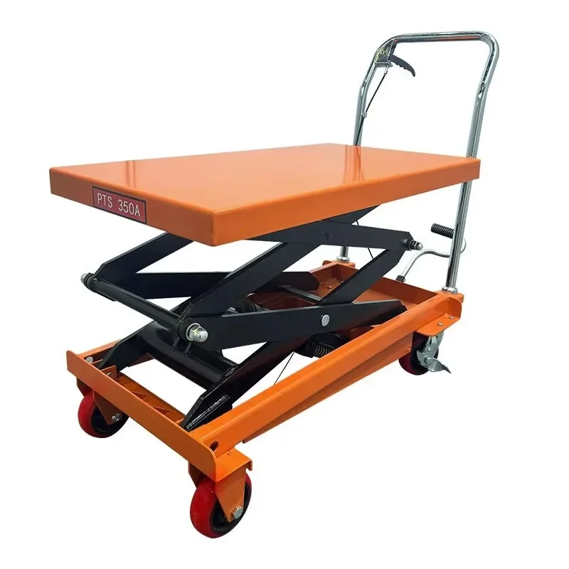 Xiangyin 220V New Condition Movable Manual Hydraulic Scissor Lift Platform Truck Simple Pedal Trolley Metal Mobile Lift Table 0.