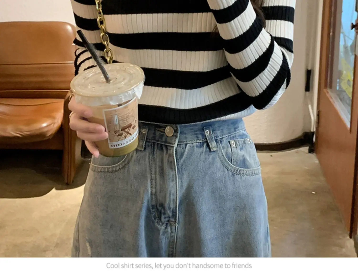 Women's High-Necked Striped Undershirt Sweater