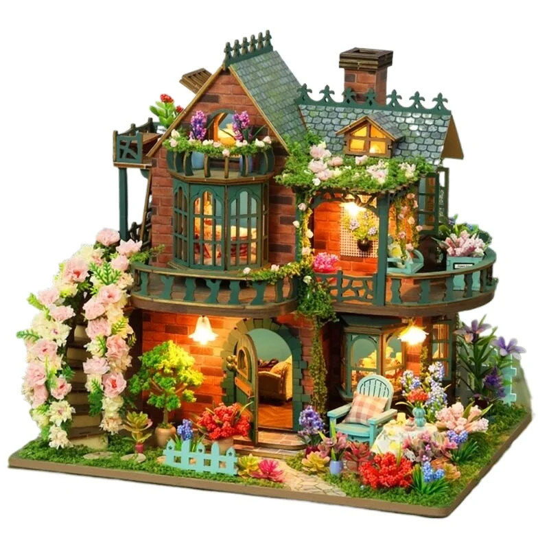 For Handmade DIY Cottage Villa 3d  dimensional Puzzle Miniature House Castle Building Block Girl Gift