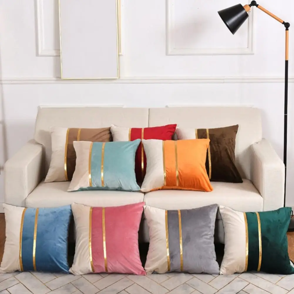 Pillow Case Plush Two-color Splicing Throw Pillow Cover Soft Stylish Decorative Cover With Hidden Zipper Home Jade Color Brief