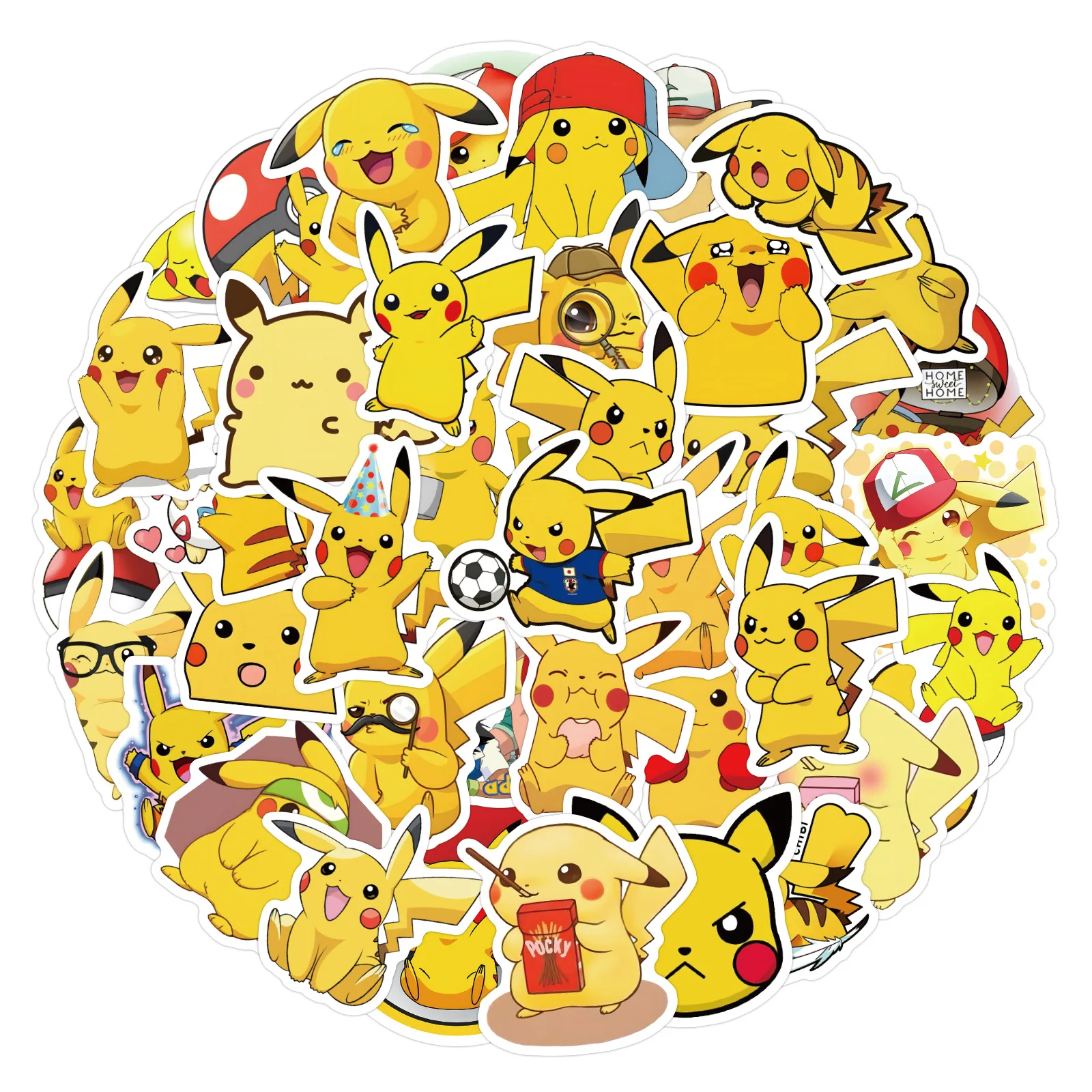 60Pcs Kawaii Pikachu Stickers Decals Motorcycle Phone Car Skateboard Laptop Aanime Pokemon Sticker Waterproof Classic Kid Toy