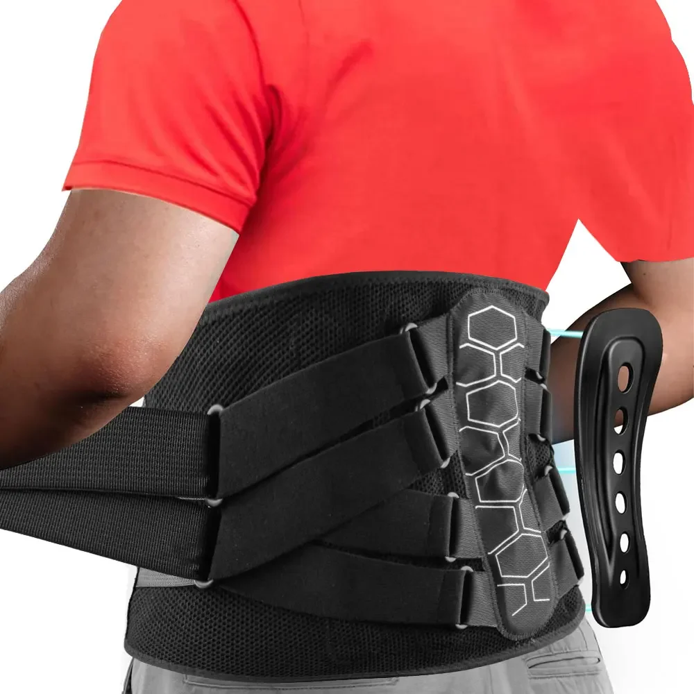 Adjustable Back Brace Pulley System, Sciatica, Herniated Disc, Scoliosis, Lumbar Support Belt with Aluminum Stays for Work Daily