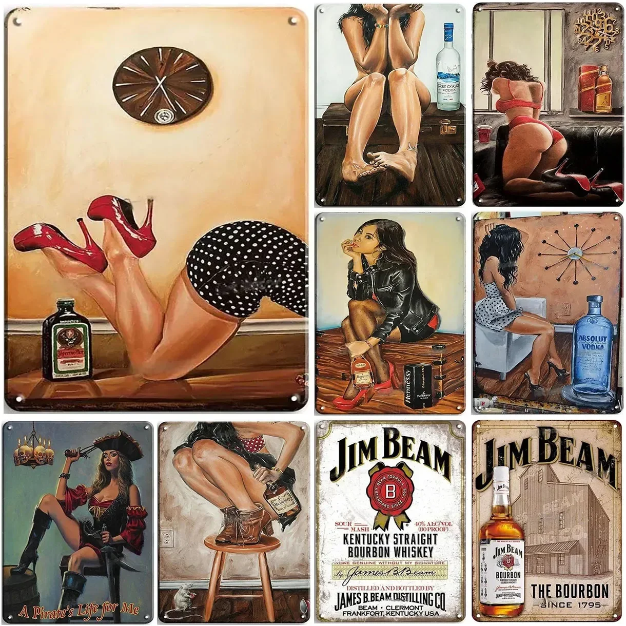 Pinup Girl Beam Metal Tin Signs Wall Decoration Plaque Vintage Art Poster Iron Painting for Man Cave Home Cafe Garden Club Bar